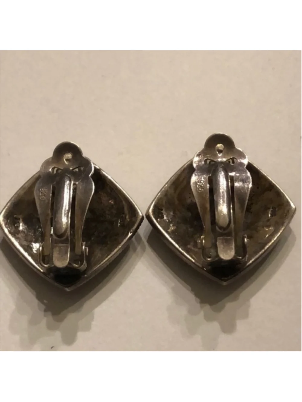925 Sterling Silver Marcasite Signed MO Clip On Earrings